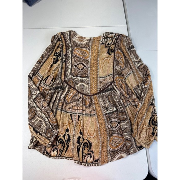 Vici Paisley Print Tassel Tie Long Sleeve Blouse Top Small Boho Chic - Picture 10 of 13